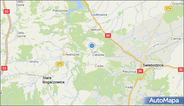 mapa Cieszów, Cieszów gmina Stare Bogaczowice na mapie Targeo